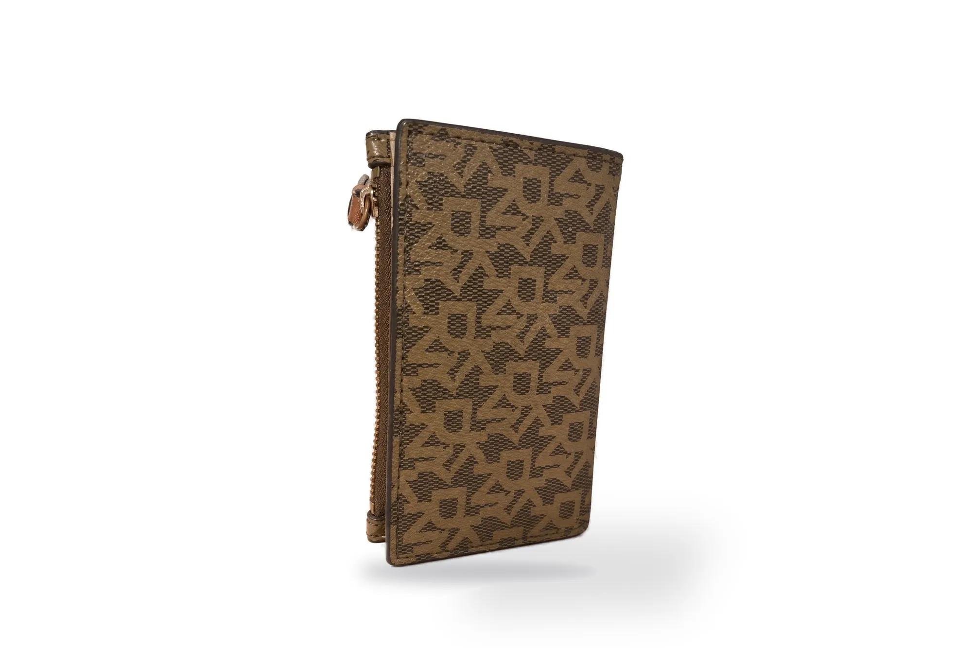 DKNY monogram card wallet standing on a white background